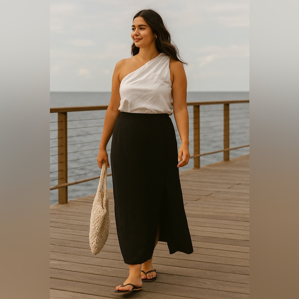 White one shoulder linen crop top